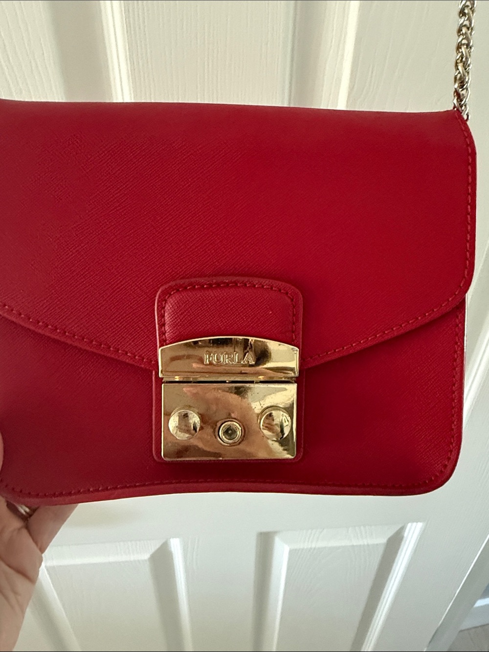Furla Red Leather Crossbody with Gold-Tone Lock